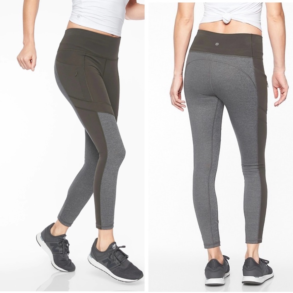 Athleta Gray and Black High-Waisted All In Structure Leggings